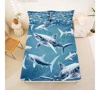 Loussiesd Shark Fitted Sheet with 2 Pillowcases King Size Sea Animal Pattern Bed Sheets Set 16" Deep Pocket Girls Marine Life Ocean Theme Bedding Teens Decor Breathable Soft Lightweight Microfiber