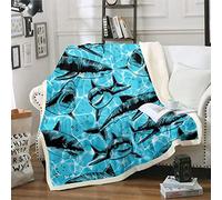 Loussiesd Shark Fleece Throw Blanket Boys Kids Toddler Ocean Marine Life Sea Creature Plush Blanket Aquatic Animal for Sofa Bed Soft Lightweight Blue Baby 30"x40"