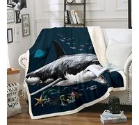 Loussiesd Shark Plush Blanket Ocean Marine Creature Throw Blanket for Bed Couch Sofa Children Sea Underwater World Scary Sealife Decor Single 50"x60"