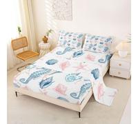 Loussiesd Shell Bed Sheets Set Single Size Coral Deep Pocket Fitted Sheet Marine Life SeaLife Bedding Sets Ocean Soft Bed Set 3Pcs with 1 Pillow Cases Marine Life Sea