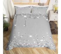 Loussiesd Silver Glitter Bedding Set Bling Party Decorations Grey Duvet Cover for Kids Boys Girls Diamond and Jewelry Comforter Cover Breathable Bedspread Cover Room Decor Bedclothes King