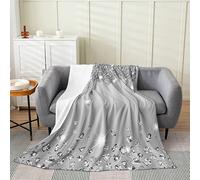 Loussiesd Silver Glitter Print Plush Throw Blanket, Bling Party Decorations Grey Flannel Fleece Blanket for Diamond and Jewelry All Season,Bed Blanket 40x50Inch