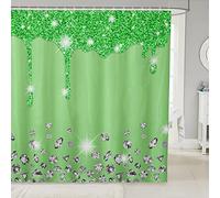 Loussiesd Silver Glitter Shower Curtain (No Glitter) Bling Partyations Bathroom Fabric for Diamond and Jewelry Green Bath Curtain Waterproof Curtains Stalls Bathtubs 59x71 Inch