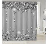 Loussiesd Silver Glitter Shower Curtain (No Glitter) Bling Partyations Grey Bathroom Fabric Set for Diamond and Jewelry Bath Waterproof Curtains Stalls Bathtubs 59x71 Inch