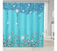 Loussiesd Silver Glitter Shower Curtain (No Glitter) Bling Partyations Lake Blue Bathroom Fabric for Diamond and Jewelry Bath Curtain Waterproof Curtains Stalls Bathtubs 72x78 Inch
