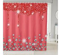 Loussiesd Silver Glitter Shower Curtain (No Glitter) Bling Partyations Red Bathroom Fabric Set for Diamond and Jewelry Bath Waterproof Stalls Bathtubs 72x78 Inch