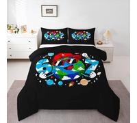 Loussiesd Six Seven 6 7 Kids Duvet Set Double Size Earth Red Hat Pattern Bedding Set Cartoon Theme Down Duvet for Kids Boys Girls Bedroom Decor Microfiber Ultra Soft Breathable