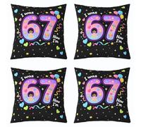 Loussiesd Six Seven Throw Pillow Covers Set of 4 40x40cm 67th Decorative Pillowcase 7th Birthday Cushion Covers for Sofa Couch Bed Cushion Case Home Decor