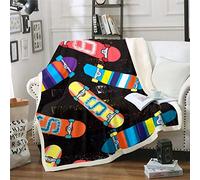 Loussiesd Skateboard Fleece Blankets Teens Throw Blanket for Crib Bed Couch Hipster Decor Fuzzy Blanket Extreme Sports Theme Sherpa Blanket Skate Board Stain Resistant Baby 30"x40" Air Conditioning