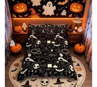 Loussiesd Skull Bedding Set Kids Scary Animal Skeleton Bedding & Linen for Boys Teens Halloween Bats Duvet Cover Breathable Horror Spider Bedding & Linen Black White Quilt Cover Double Size