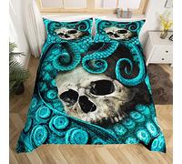 Loussiesd Skull Duvet Cover 3D Print Octopus Skeleton Bedding Set for Boys Girls Teens Bedroom Decor Horror Ocean Marine Life Ultra Soft Blue Teal Duvet Set Double Size with 2 Pillow Case