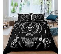 Loussiesd Skull Duvet Cover Bat Skeleton Bedding & Linen Boho Moth Gothic Skull Bedding Set For Kids Boys Girls Adults Halloween Themed Bedding & Linen Ultra Soft Horror King Size Bedclothes Zipper