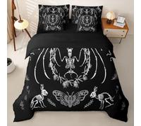 Loussiesd Skull Duvet Cover With Sheets 7 Piece Super King Size Bat Skeleton Boho Moth Gothic Skull Bedding Set Halloween Themed Complete Bedding Set Room Decor Soft Lightweight Microfiber