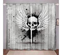 Loussiesd Skull Pattern Curtain Gothic Bones Style Window Drapes for Kids Adult Skeleton Design Window Treatments Wing Tie Dye Print Window Curtain Room Decor W46*L54