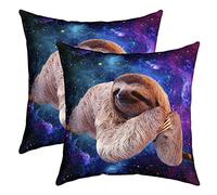Loussiesd Sloth 2pcs Set Pillow Covers 3D Funny Animal Galaxy Sloth 50x50cm Chic Purple Blue Starry Sky Sofa Cushion Cover For Couch Sofa Bed Space Milky Way