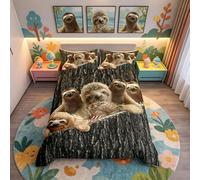 Loussiesd Sloth Comforter Cover Set Cute Animal Pattern Bedding Set for Kids Boys Girls Cartoon Sloth Family Decor Duvet Cover Set Galaxy Black Print Quilt Cover Bedroom Collection 3Pcs King Size