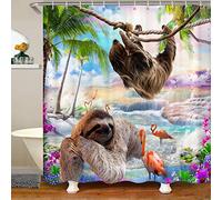 Loussiesd Sloth Fabric Bathroom Shower Curtain Tropical Flamingo Waterproof Shower Curtains Kids Boys Hawaiian Summer Beach Shower Curtain Accessories with Hooks Dreamy Branches Curtains,180x180cm