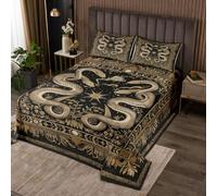 Loussiesd Snakes Bedspread 2 Pieces Single Size Halloween Themed Coverlet Set Soft Cozy Trick or Treat Lightweight Bedspread Coverlet for All Season With 1 Pillowcase Graveyard Light Yellow Black