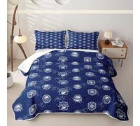 Loussiesd Soccer Ball Game Quilted Bedspread for Single Size Bed Baseball Bedspread Bed Summer Lightweight Comforter Football Coverlet All Season 2 Pieces (1 Quilt, 1 Pillowcase) Basketball