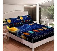 Loussiesd Solar System Bed Sheet Set Galaxy Outer Space Sheets for Kids Boys Girls Universe Planets Bedding Set Astronomy Fitted Sheet Bedroom 2Pcs Single Size