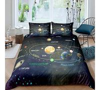 Loussiesd Solar System Bedding Set for Kids Boys Teens Outer Space Theme Duvet Cover Universe Planets Comforter Cover Astronomical Bedspread Cover,Room Decor 2Pcs Bedding Single Size