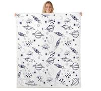Loussiesd Solar System Sherpa Blanket Plush Fuzzy Outer Space Fleece Throw Blanket Boys Girls Universe Planets for Bed Couch Chair Living Room Galaxy Bedroom Decor Blue White Single 50x60Inch