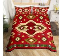 Loussiesd Southwestern Geometric Bedding Set Southwest Native Duvet Cover Single Western Decor Comforter Cover Bedroom Decor Modern Bedspread Cover Red Green Bedding Collection 2Pcs