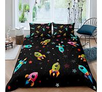 Loussiesd Space Rocket Bedding Set for Kids Boys Children Twinkle Stars Galaxy Comforter Cover Outer Space Universe Duvet Cover Bedding & Linen Single Size Bedding 2Pcs