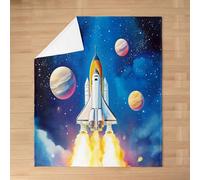 Loussiesd Space Rocket Plush Throw Blanket Outer Space Flannel Blanket Double 60x79Inch Universe Planet All Season Galaxy for Couch Bed Sofa Bedroom Decor