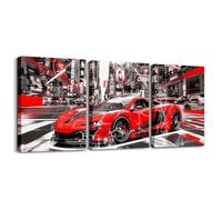 Loussiesd Speed Sports Car 3 Piece Canvas Wall Art for Living Room 40X30cmx3pcs Race Car Office Wall Decor Artwork Posters for Extreme Sports Car Bathroom Wall Art Automobile Racing Car Red Grey