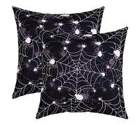 Loussiesd Spider Web Pillow Cases Cushion Covers Kids Halloween Throw Pillow Covers Set of 2 Soft Throw Pillowcases for Bed Halloween Spider Printed Black White Cushion Cases 16x16 Inch