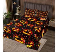 Loussiesd Spooky Pumpkin Bedspread Single Size Halloween Themed Coverlet Set Trick or Treat Bedspread Coverlet for All Season With 1 Pillowcase Graveyard Microfiber Lightweight Orange Yellow Black