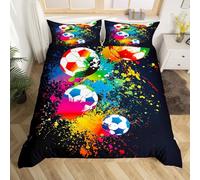 Loussiesd Sport Bedding Set for Girls Boys Children Kids Football Bedding & Linen Sports Games Duvet Cover Bright Vibrant Soccer Ball Bedspread Junior/Cot Bed Bedding Collection