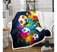 Loussiesd Sport Fleece Throw Blanket for Girls Boys Children Kids Football Sports Theme Games Plush Blanket Bright Vibrant Soccer Ball Pattern for Sofa Bed Single 50x60 Inch