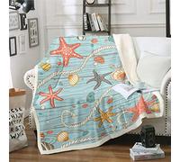 Loussiesd Starfish Sherpa Blanket Ocean Marine Themed Fleece Blanket Sea Creatures Throw Blanket for Couch Chair Sofa Nautical Sealife Warm Plush Blanket Ultra Soft Room Decor Baby 30"x40"