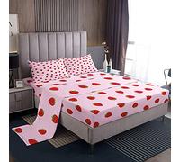 Loussiesd Strawberry Bed Sheets Double Size Girls Kids Sheet Set Pink Kawaii Strawberry Bed Sheets Set Baby Girl Ultra Soft Cute Cartoon Fruit Bedding With Flat Sheet,Fitted Sheet,Pillow Case