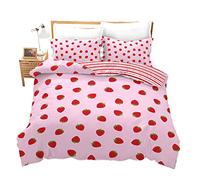 Loussiesd Strawberry Bedding Duvet Cover Set Girls Pink Cute Fruit Bedding Set Kids Teens Strawberries Stripes Comforter Cover Microfiber Bedding & Linen Bedclothes Double Size