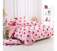 Loussiesd Strawberry Duvet Cover Set Double Strawberry Printed Bedding Duvet Cover for Kids Teens Girls Quilt Cover Fruit Theme Comforter Cover Cute Warm Sweet Duvet Cover Soft Breathable Bed Cover