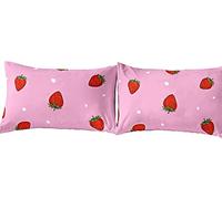 Loussiesd Strawberry Pillowcase Cute Cartoon Strawberry Printed 2 Pillow Shams Standard Pink Pillow Cases Kawaii Strawberry Fruits Warm Sweet Theme Microfiber Soft Pillow Cover, 20x 30Inch
