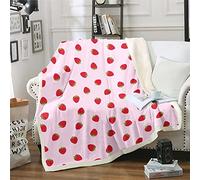 Loussiesd Strawberry Pink Cute Fruit Print Fleece Throw Blanket Kids Strawberries Stripes Microfiber Plush Blanket Room Decor Double 60x79Inch