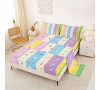 Loussiesd Stripes Bed Sheets Set Double Size Abstract Desserts Food Deep Pocket Fitted Sheet Geometric Bedding Sets Modern Striped Art Soft Bed Set 4Pcs with 2 Pillow Cases Luxury