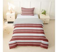 Loussiesd Stripes Duvet Cover Junior/Cot Bed Size Red and Grey Bedding Set Breathable Soft Geometric Bedspread 2Pcs Modern Striped Art Bedroom Decor Luxury Microfiber Zipper Closure