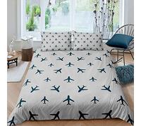 Loussiesd Stripes Duvet Cover Set King for Kids Child Teens Men Plane Flying Decoration Blue Plane Comforter Cover with 2 Pillowcases Soft Microfiber Cute Lovely Quilt Cover Zipper 3 Pcs