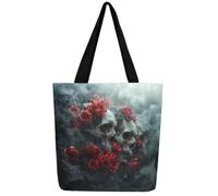 Loussiesd Sugar Skull Canvas Tote Bags 50x40cm Gothic Art Rose Large Capacity Shoulder Handbags Goth Floral Halloween Travel Beach Bag Reusable Grocery Bag for Shopping Gym