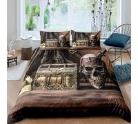 Loussiesd Sugar Skull Comforter Set Skull Pattern Bedding Set Halloween Themed Comforter for Kids Boys Girls Teens Lightweight Duvet Set Pirates of The Caribbean Single Size Microfiber Ultra Soft