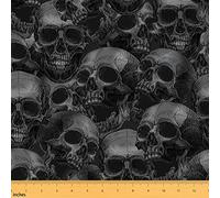 Loussiesd Sugar Skull Fabric by The Yard Gothic Skeleton Halloween Themed Decorative Waterproof Outdoor Fabric for Chairs Sofa Couch Pesonalized Skeleton Bones Outdoor 1 Yard (L92*W150cm)