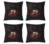Loussiesd Sugar Skull Throw Pillow Covers Set of 4 40x40cm Halloween Themed Decorative Pillowcase Rose Floral Flower Cushion Covers for Sofa Couch Bed Vintage Decor Cushion Case Home Decor