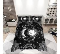 Loussiesd Sun and Moon Bedding Set Constellation Comforter Cover for Kids Boys Girls Teens Psychedelic Boho Mandala Duvet Cover Celestial Galaxy Bedspread Cover Black White Quilt Cover Single