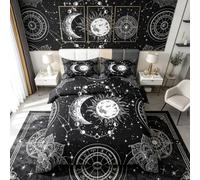 Loussiesd Sun and Moon Bedding Set Constellation Comforter Cover for Kids Boys Girls Teens Psychedelic Boho Mandala Duvet Cover Celestial Galaxy Bedspread Black White Quilt Cover Junior/Cot Bed
