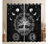 Loussiesd Sun and Moon Blackout CurtainsBohemian Tree Butterfly Curtain Psychedelic Hippie Darkening Window Dreapes for Galaxy Astrology Window Treatments W52*L63